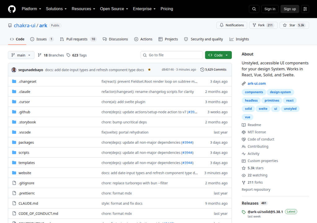 Projektsidan för Ark UI