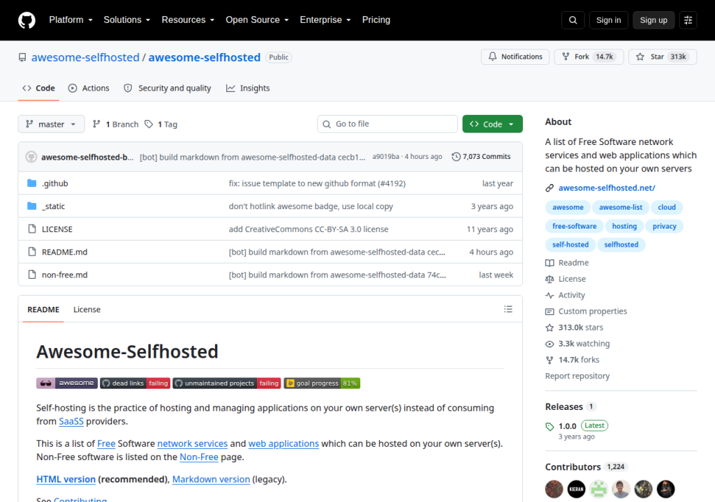 Projektsidan för Awesome Selfhosted