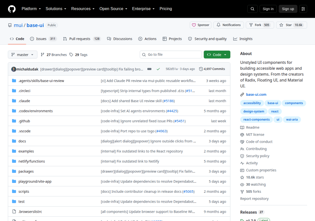 Projektsidan för Base UI