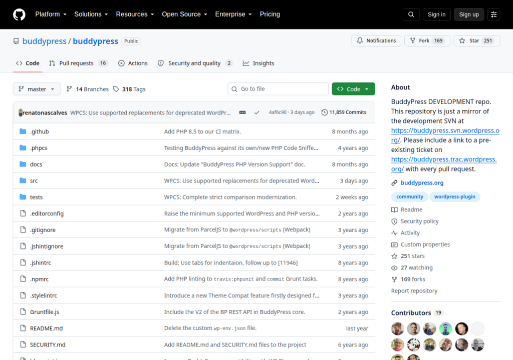 Projektsidan för BuddyPress