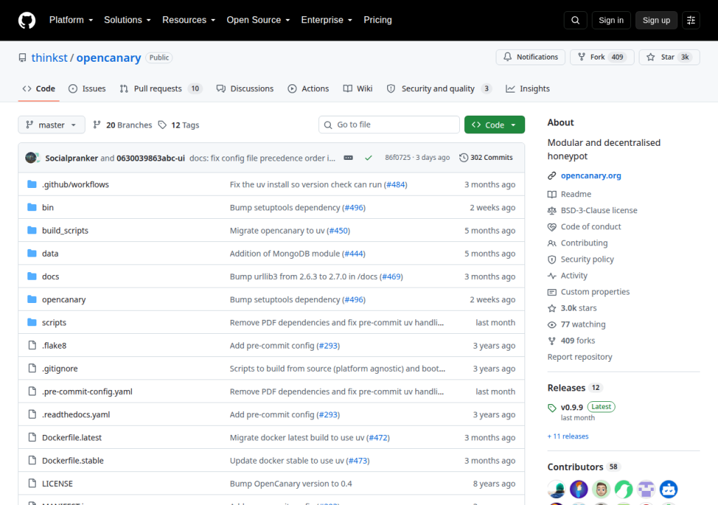 Projektsidan för Canary Tokens