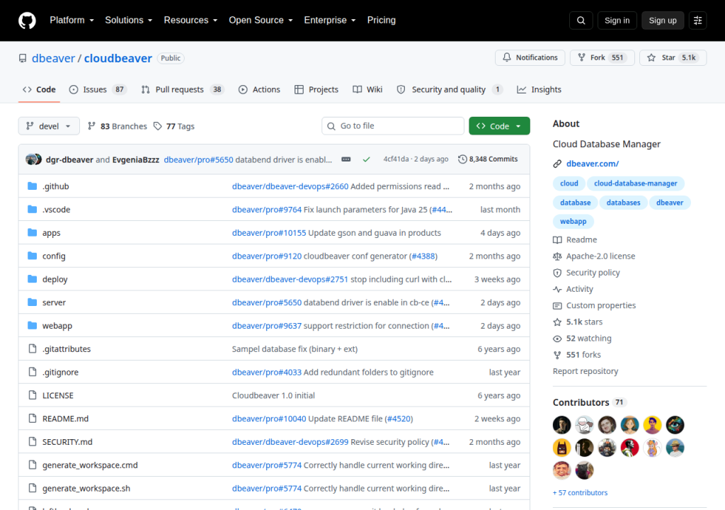 Projektsidan för CloudBeaver