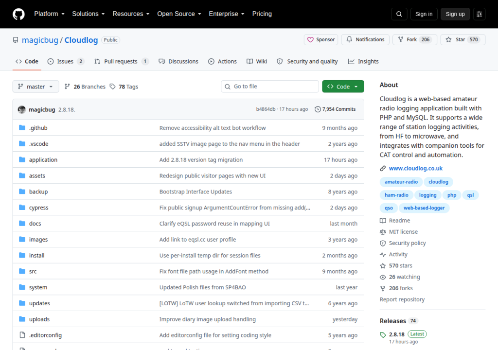 Projektsidan för Cloudlog
