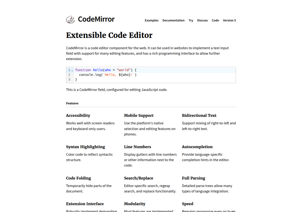 Projektsidan för CodeMirror