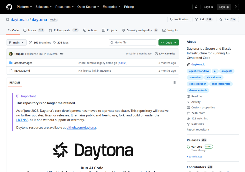 Projektsidan för Daytona