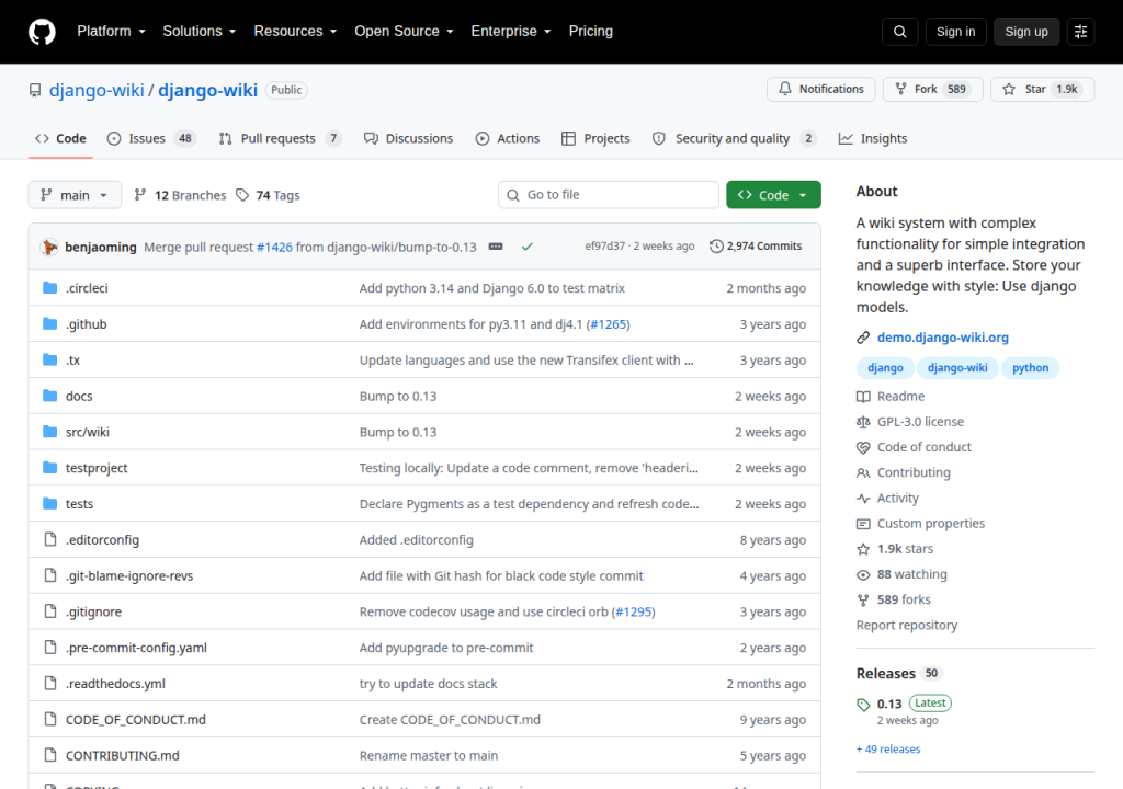 Projektsidan för django-wiki