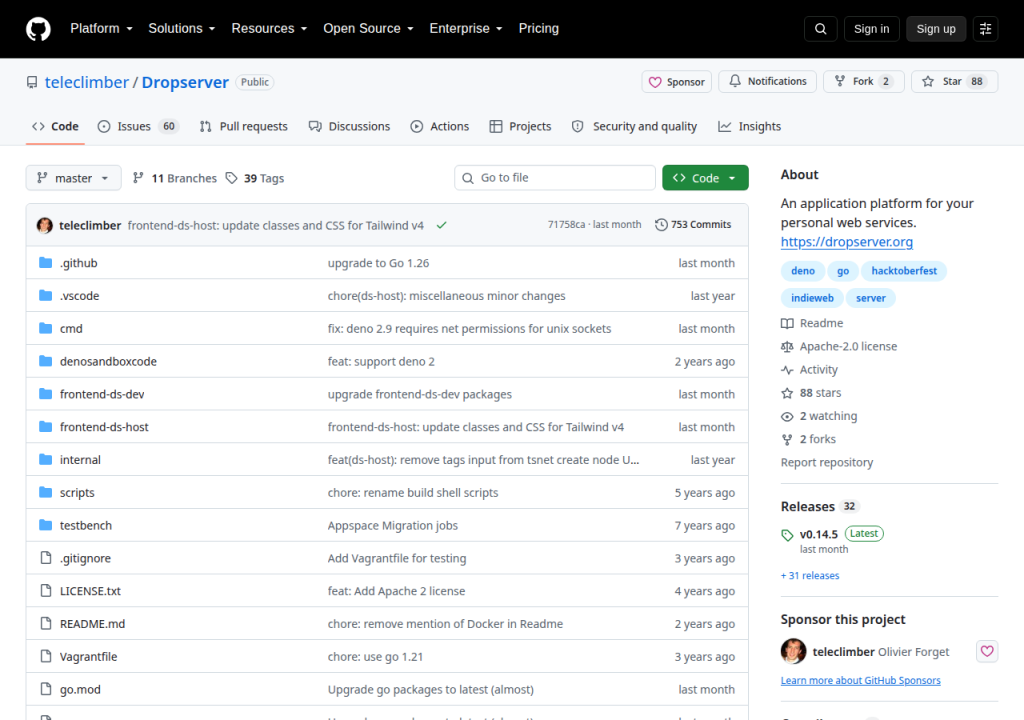 Projektsidan för Dropserver