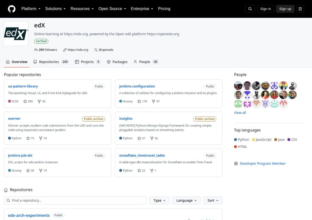 Projektsidan för edX