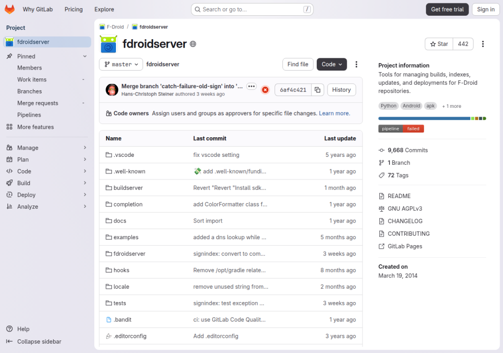 Projektsidan för F-Droid