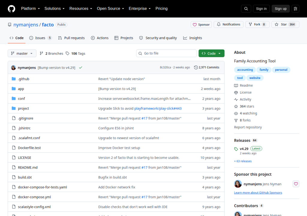 Projektsidan för Family Accounting Tool