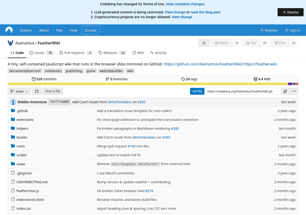 Projektsidan för Feather Wiki
