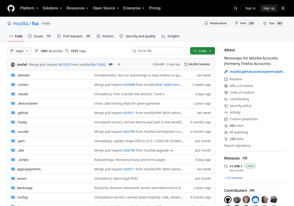 Projektsidan för Firefox Account Server
