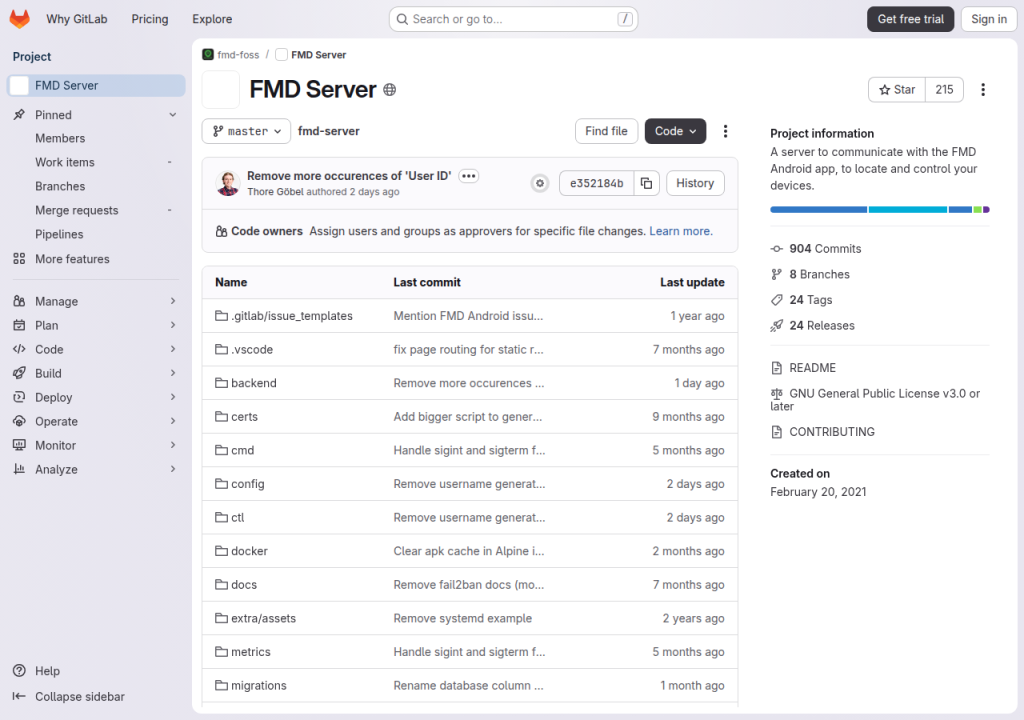 Projektsidan för FMD Server