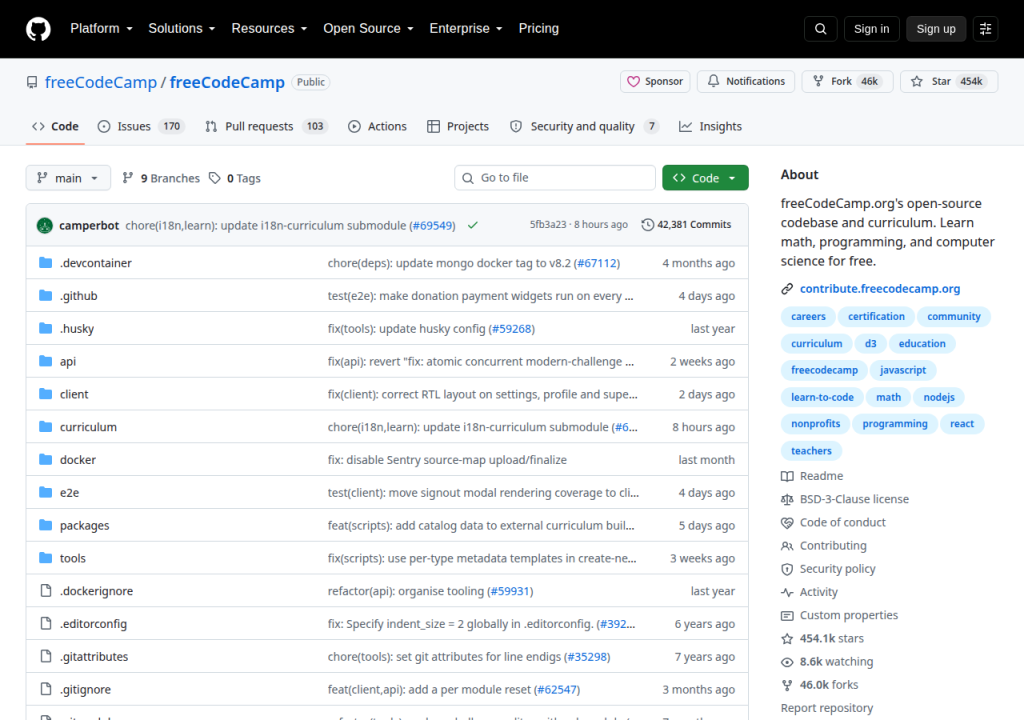 Projektsidan för freeCodeCamp