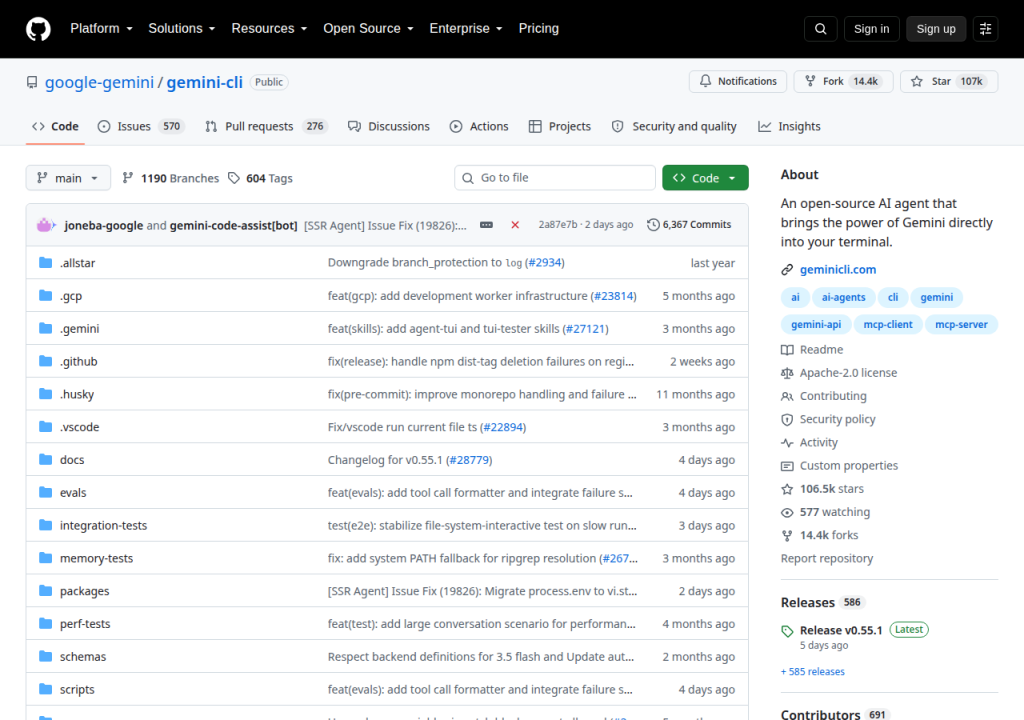 Projektsidan för Gemini CLI