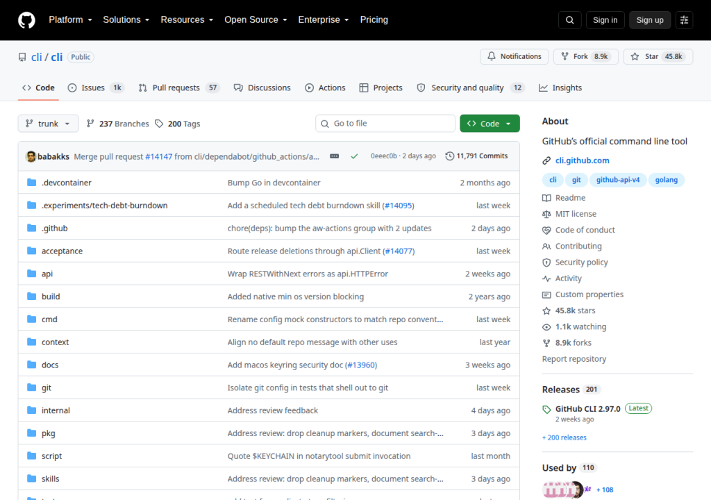 Projektsidan för GitHub CLI