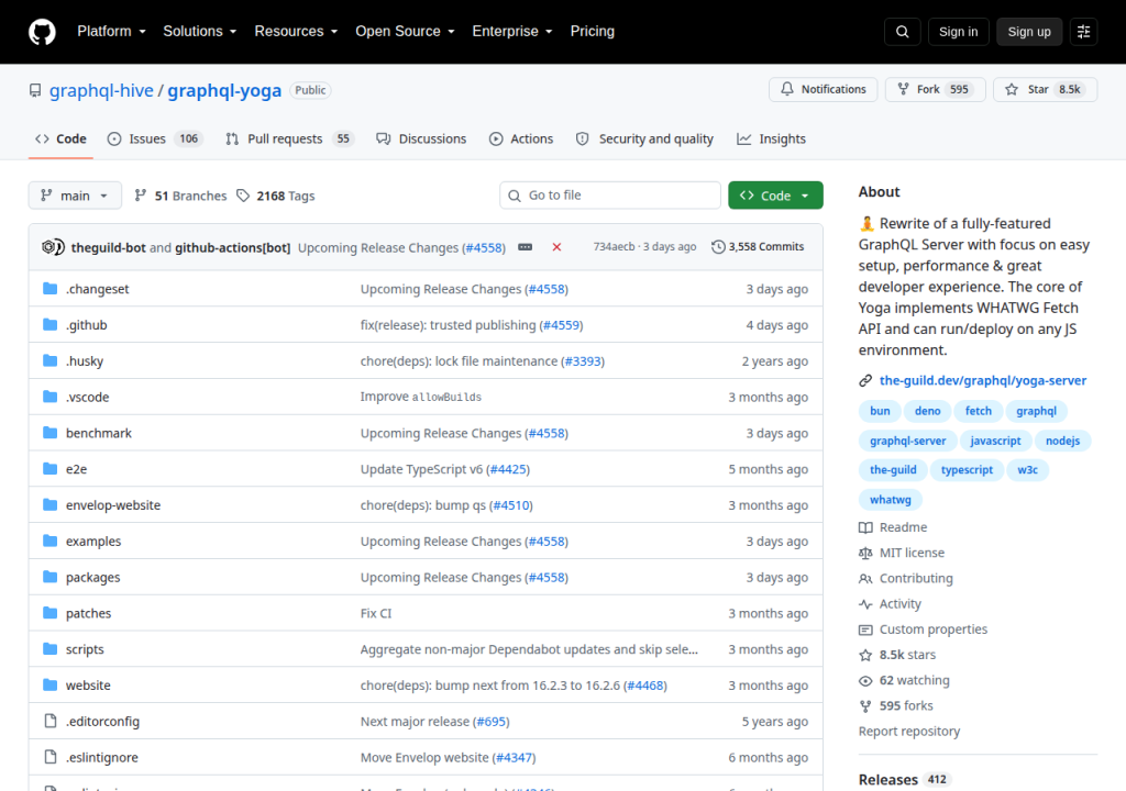 Projektsidan för GraphQL Yoga