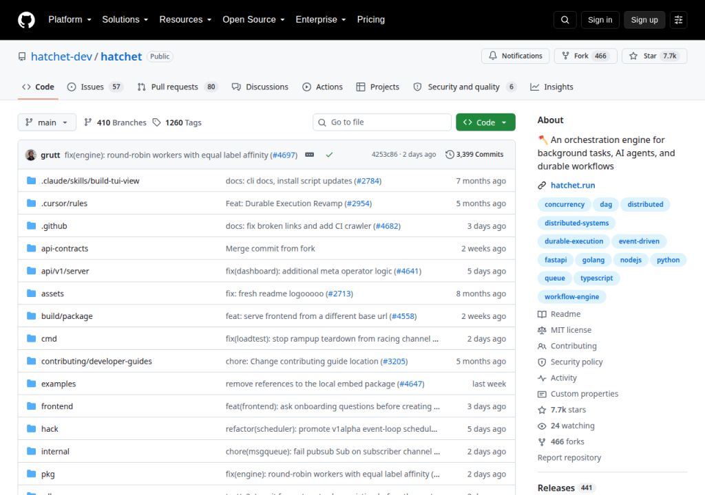 Projektsidan för Hatchet