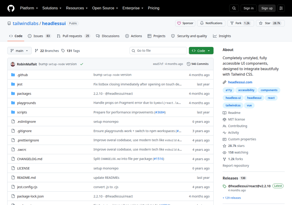 Projektsidan för Headless UI