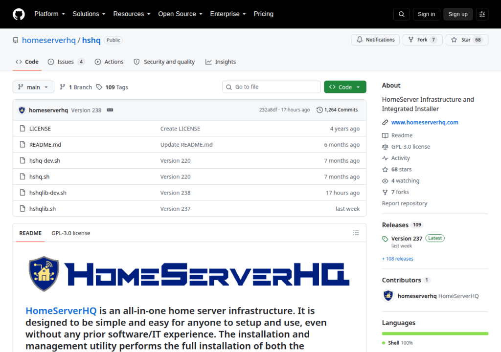 Projektsidan för HomeServerHQ