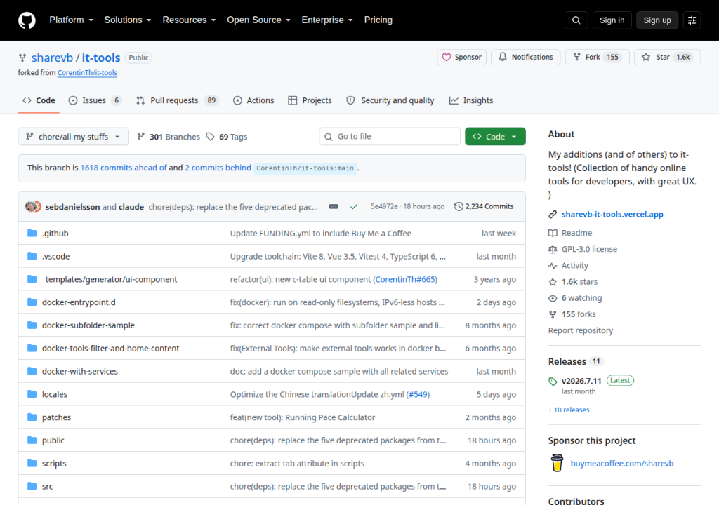 Projektsidan för IT-Tools by sharevb