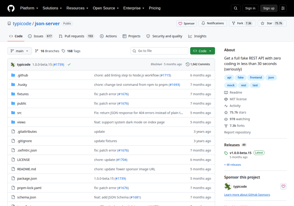 Projektsidan för JSON Server