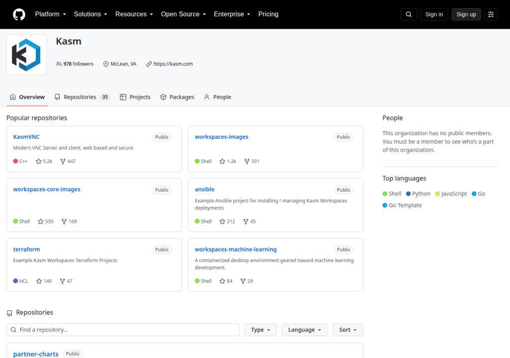 Projektsidan för Kasm Workspaces