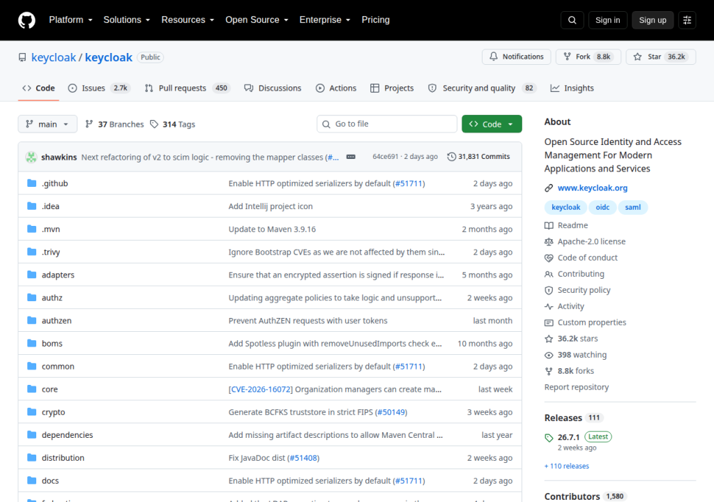 Projektsidan för Keycloak