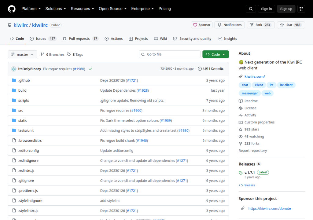 Projektsidan för Kiwi IRC