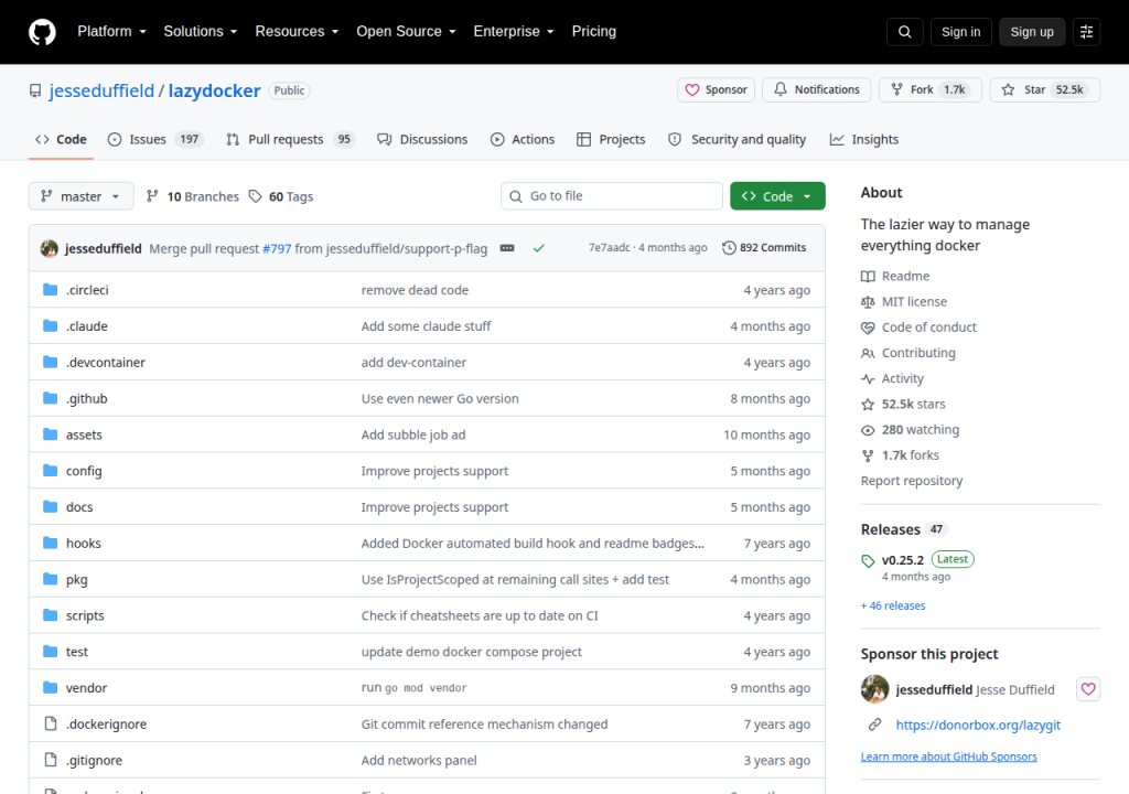 Projektsidan för lazydocker