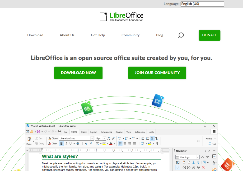 Projektsidan för LibreOffice