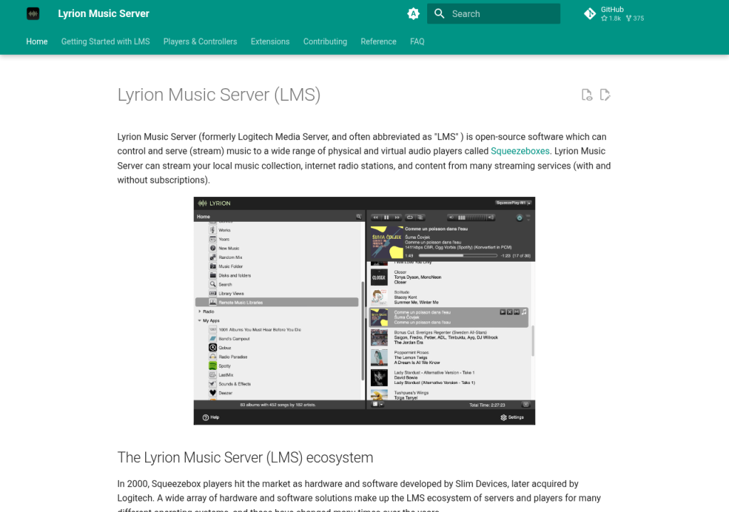 Projektsidan för Lyrion Music Server