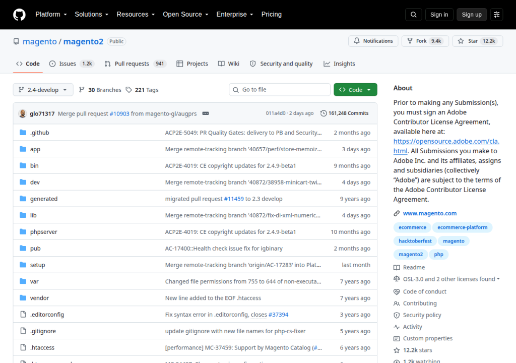 Projektsidan för Magento Open Source