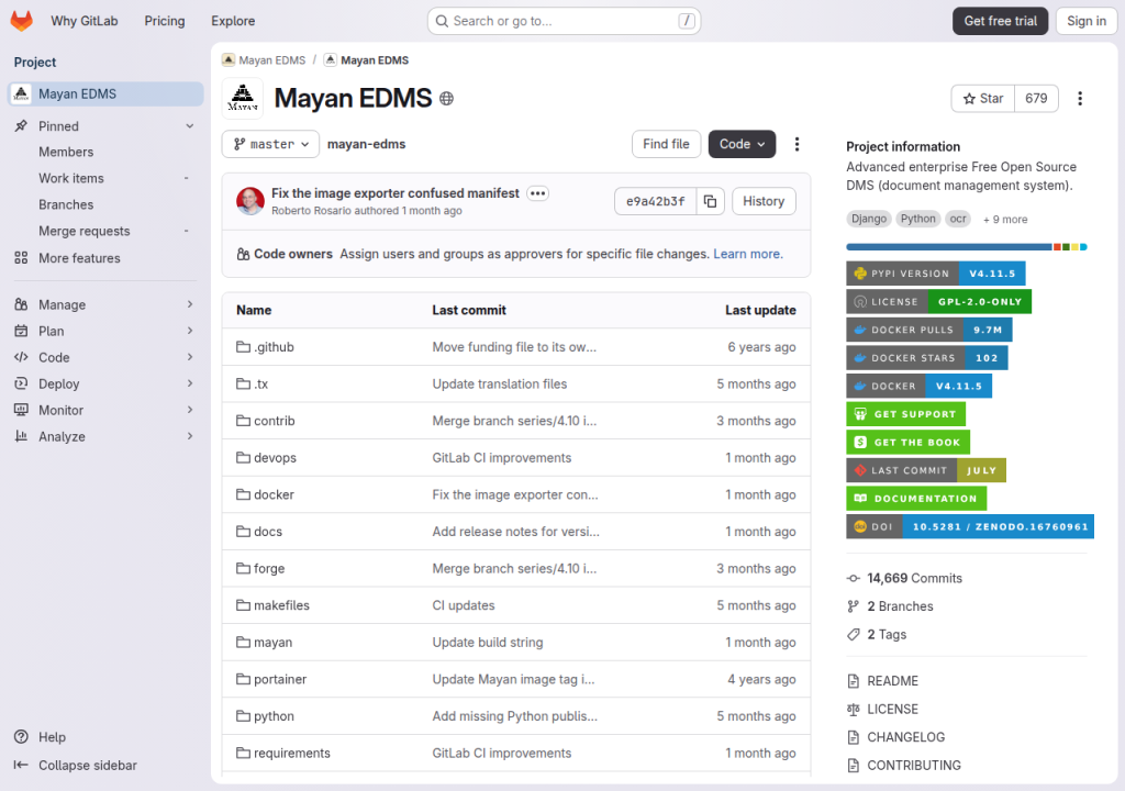 Projektsidan för Mayan EDMS