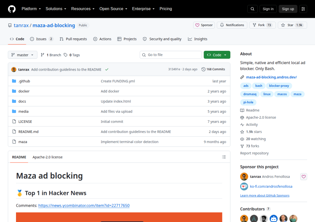 Projektsidan för Maza ad blocking