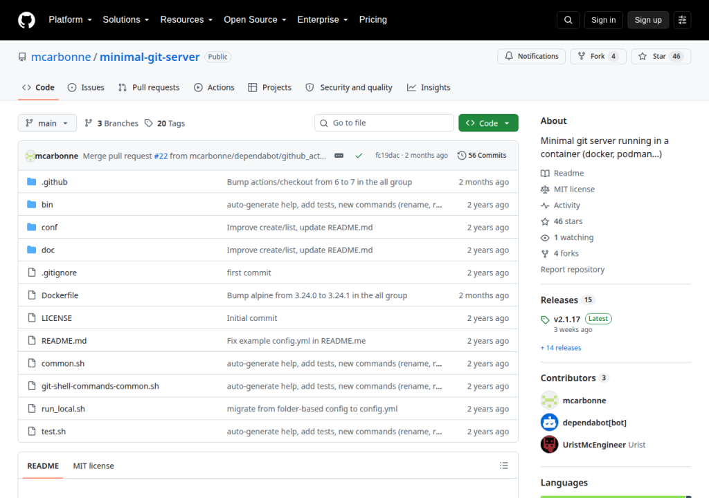 Projektsidan för minimal-git-server