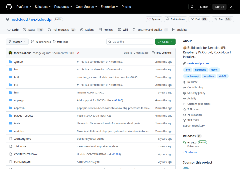 Projektsidan för NextCloudPi