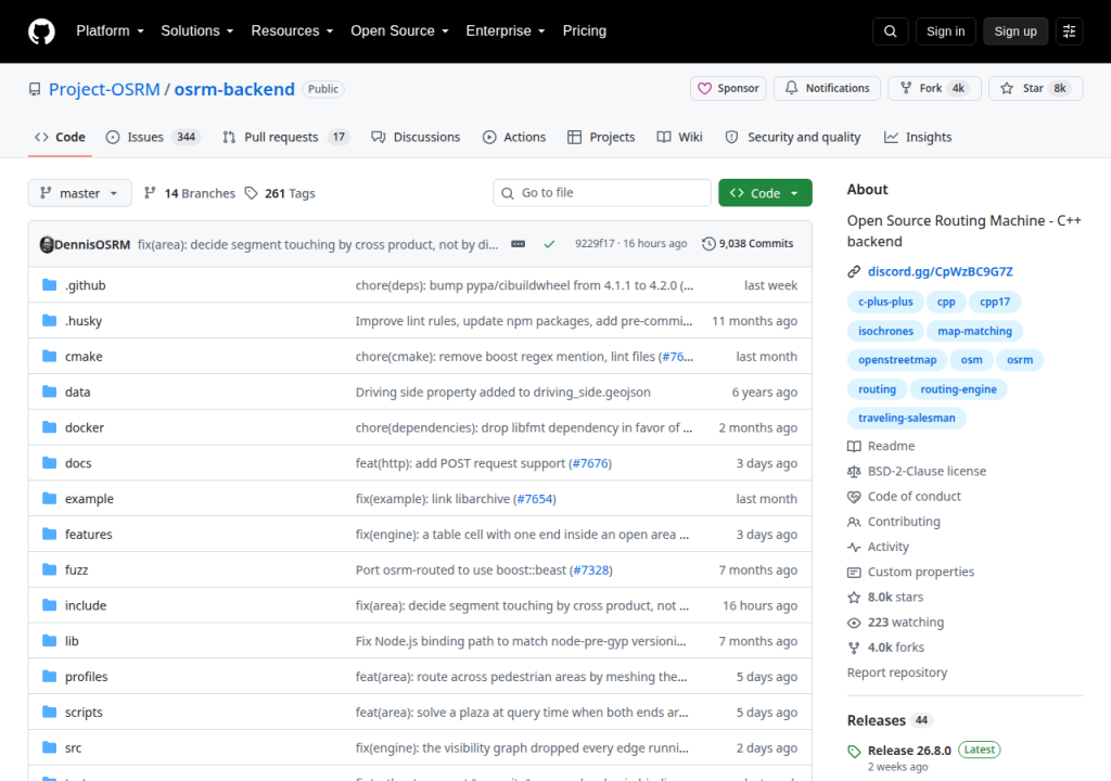 Projektsidan för Open Source Routing Machine (OSRM)