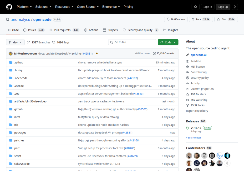 Projektsidan för opencode