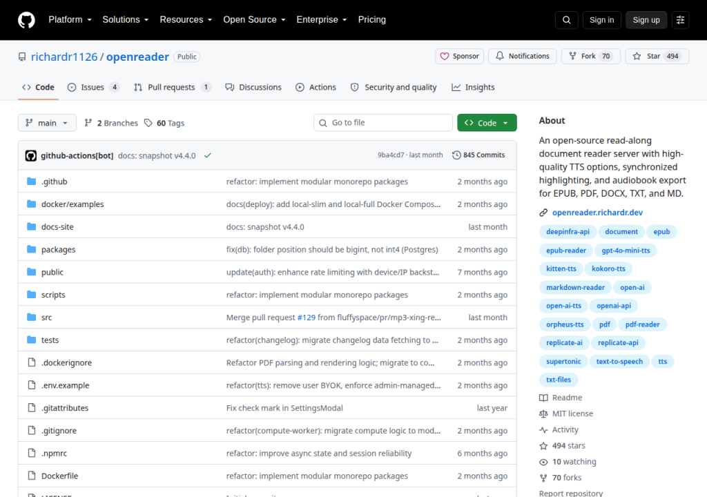 Projektsidan för OpenReader