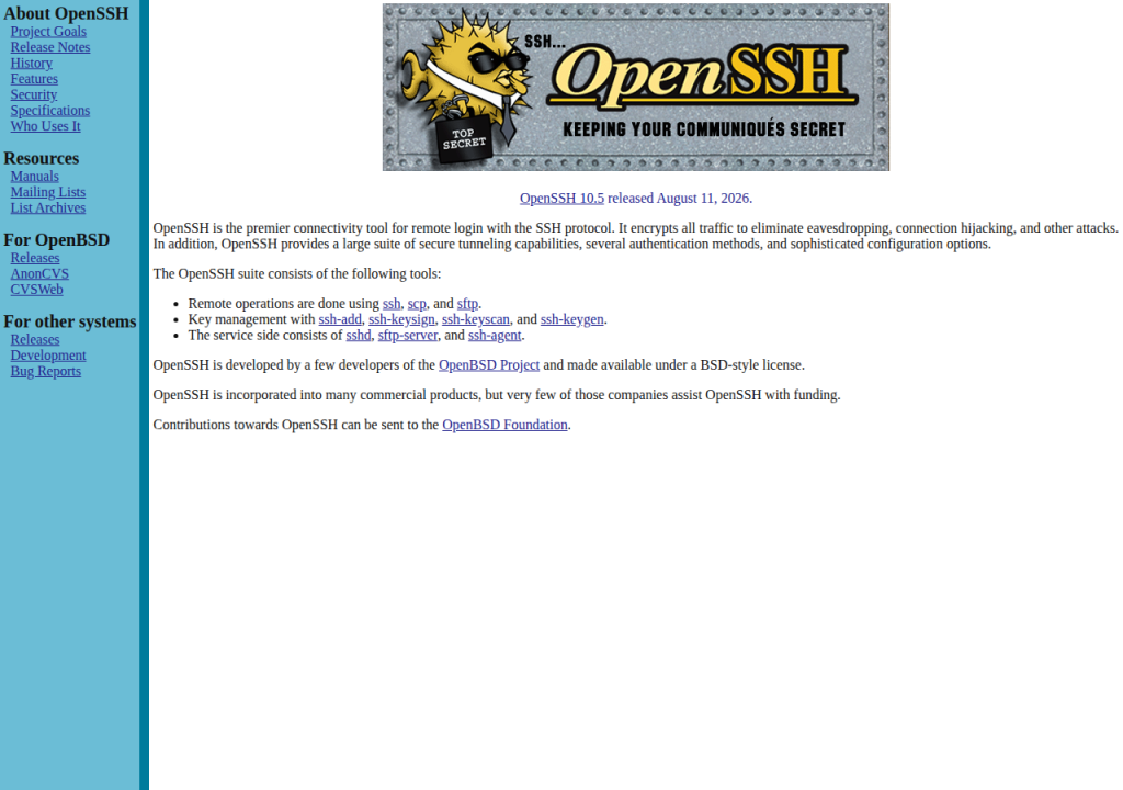 Projektsidan för OpenSSH SFTP server