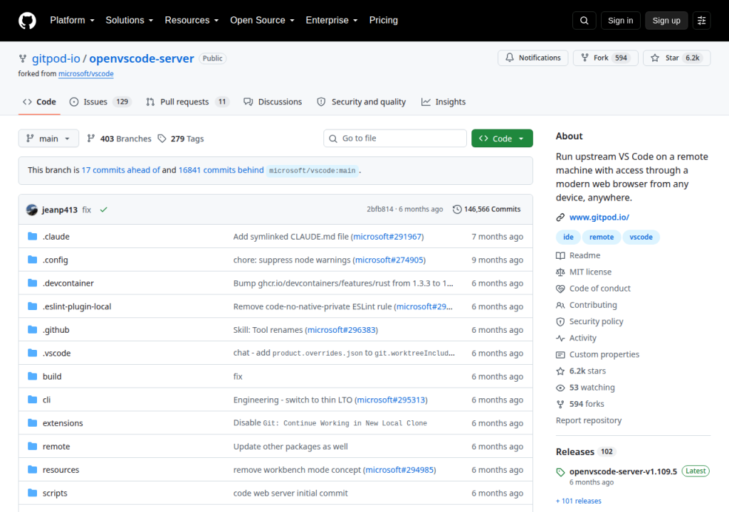 Projektsidan för OpenVSCode Server