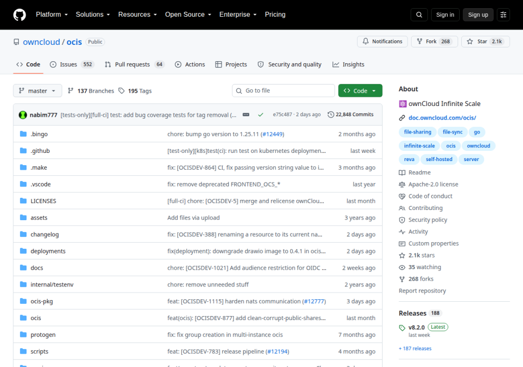 Projektsidan för ownCloud Infinite Scale