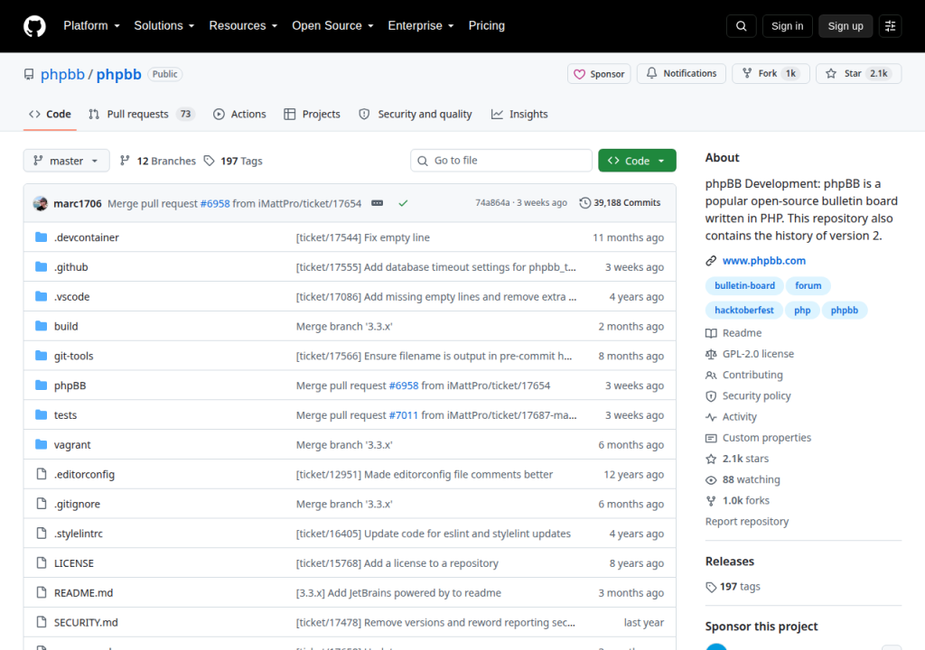 Projektsidan för phpBB