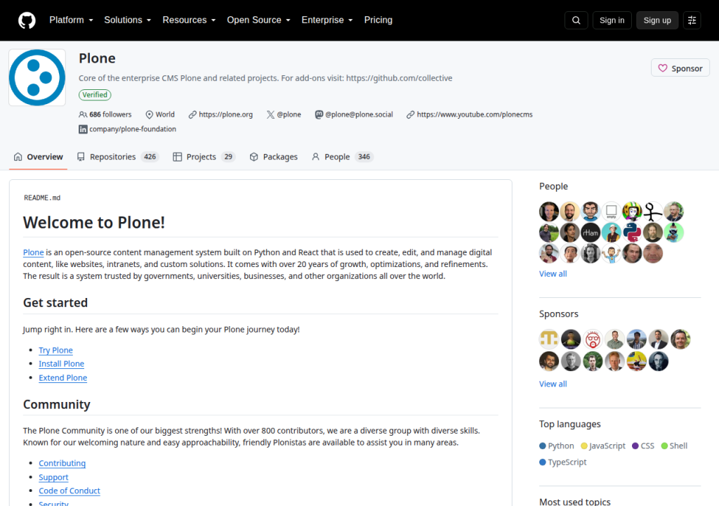 Projektsidan för Plone