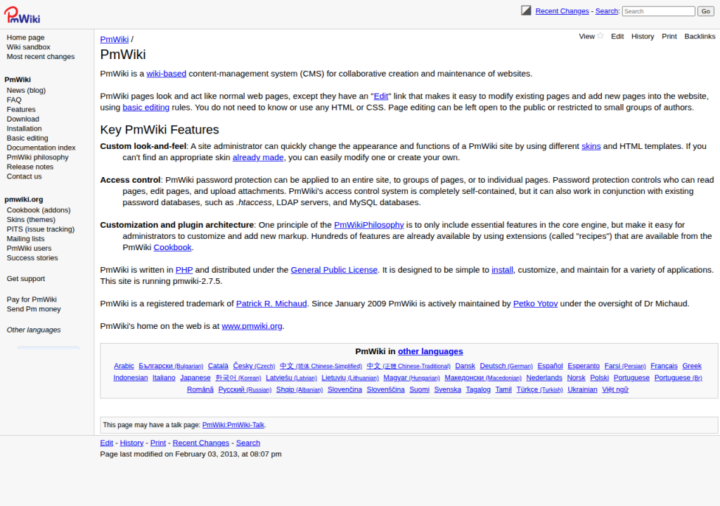 Projektsidan för PmWiki