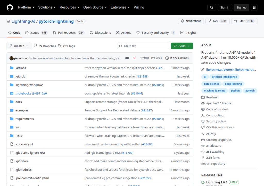 Projektsidan för PyTorch Lightning