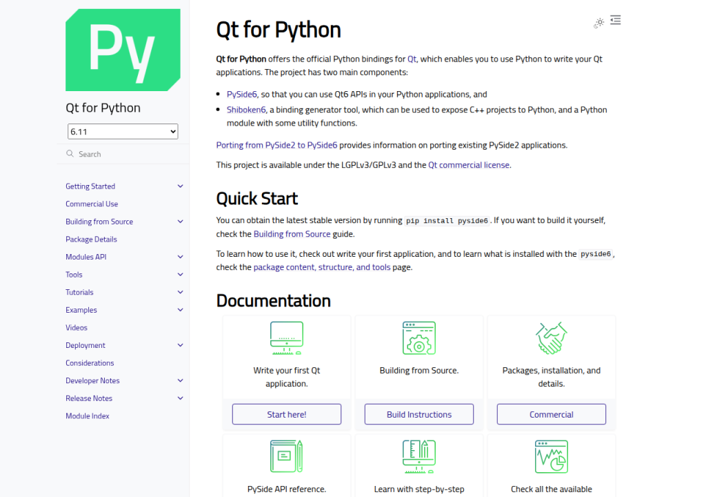Projektsidan för Qt for Python (PySide)