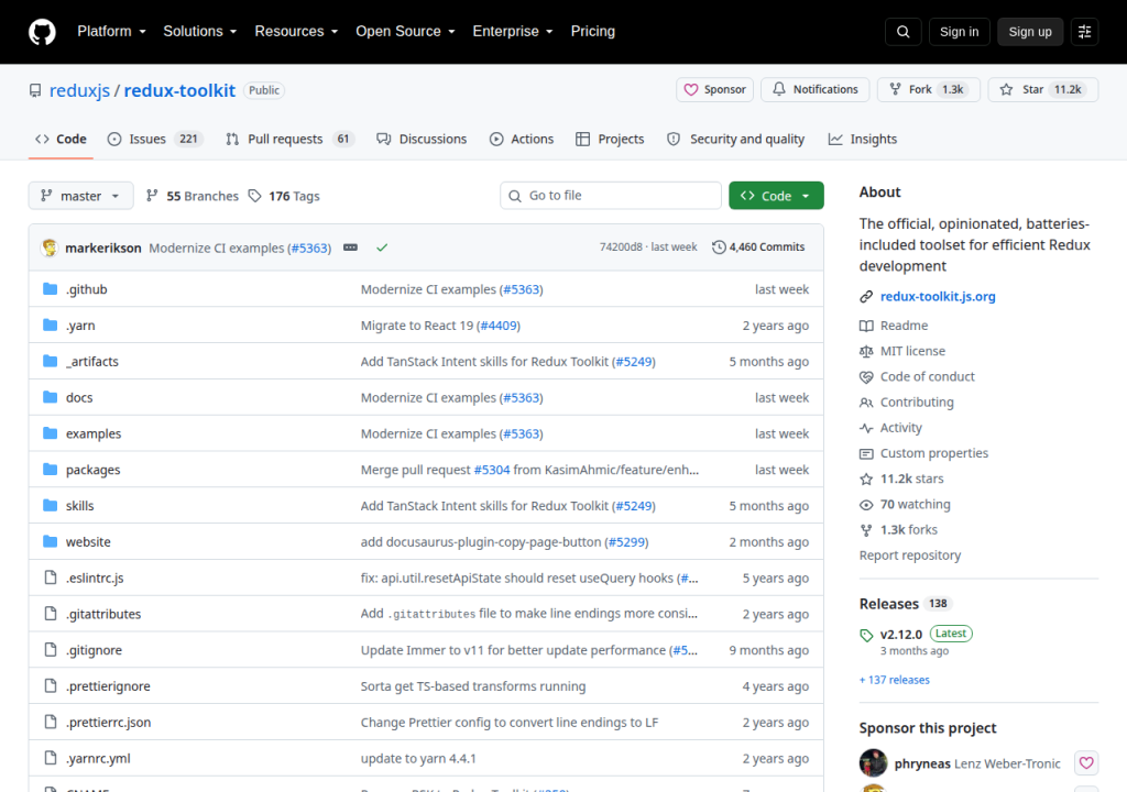 Projektsidan för Redux Toolkit