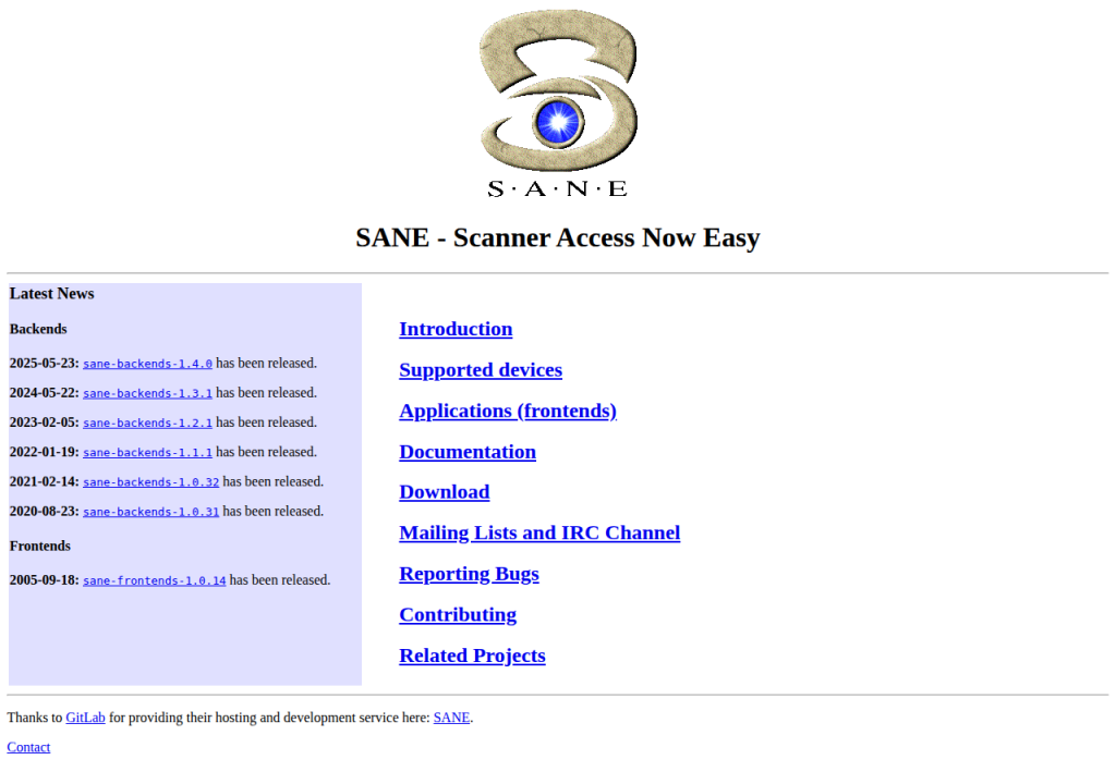 Projektsidan för SANE Network Scanning